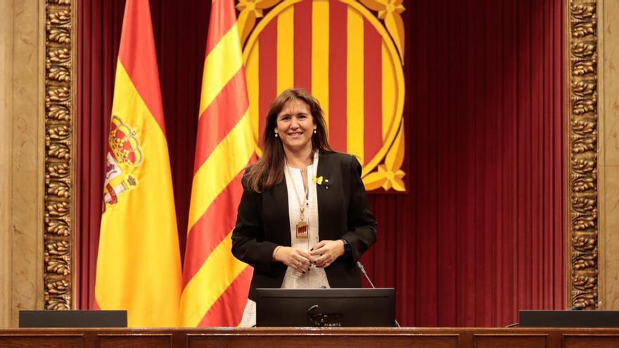 La presidenta del Parlament, Laura Borràs, a l&#039;hemicicle de la cambra, després de la seva proclamació, el 12 de març de 2021