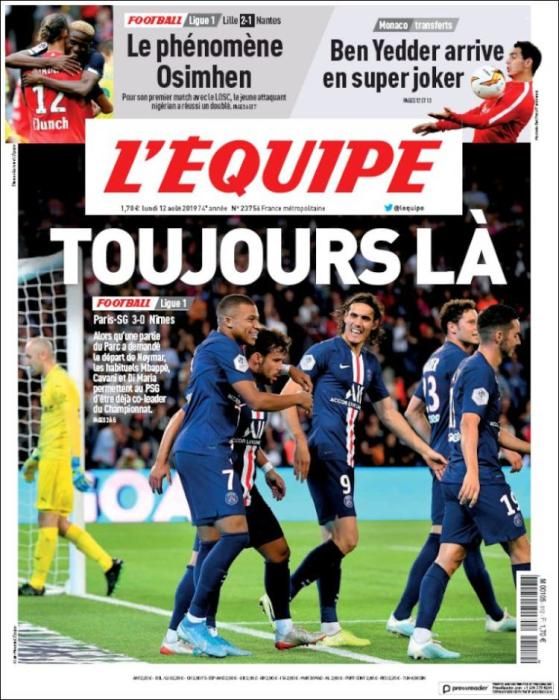 Portada L'ÉQUIPE lunes 12 de agosto de 2019