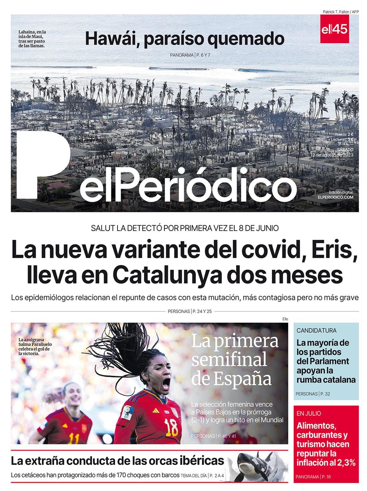 La portada d’EL PERIÓDICO del 12 d’agost del 2023