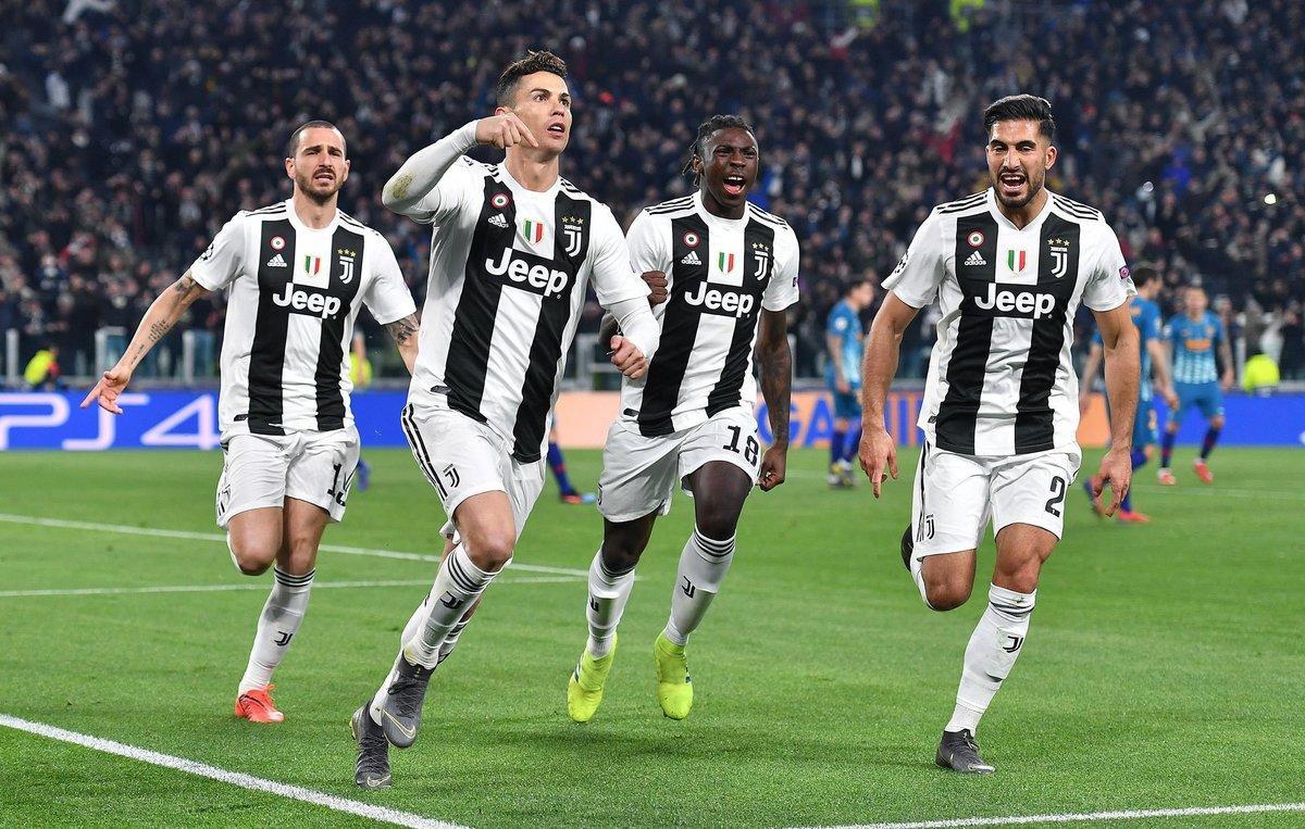 IT01. TURÍN (ITALIA), 12/03/2019.- Cristiano Ronaldo (2i) de Juventus celebra la anotación de un gol durante el partido de vuelta por los octavos de final de la Liga de Campeones de la UEFA entre Juventus FC y Club Atlético Madrid este martes, en el estadio Allianz, en Turín (Italia). EFE/ALESSANDRO DI MARCO