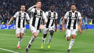 IT01. TURÍN (ITALIA), 12/03/2019.- Cristiano Ronaldo (2i) de Juventus celebra la anotación de un gol durante el partido de vuelta por los octavos de final de la Liga de Campeones de la UEFA entre Juventus FC y Club Atlético Madrid este martes, en el estadio Allianz, en Turín (Italia). EFE/ALESSANDRO DI MARCO