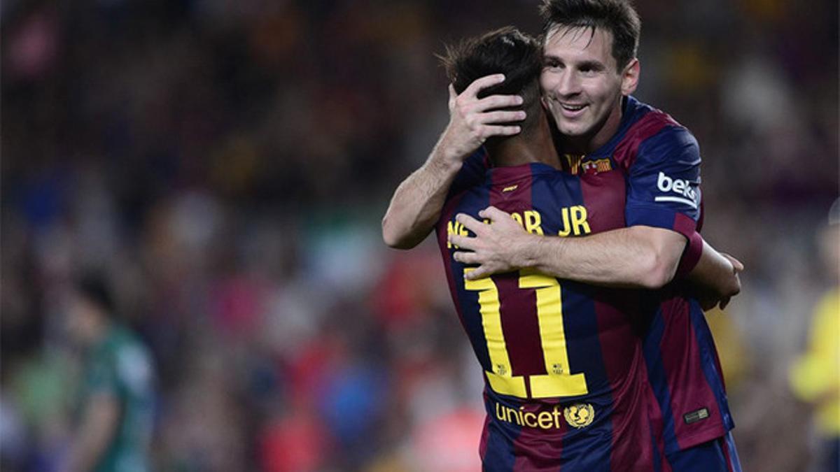 Messi y Neymar, celebrando uno de los goles del Barça