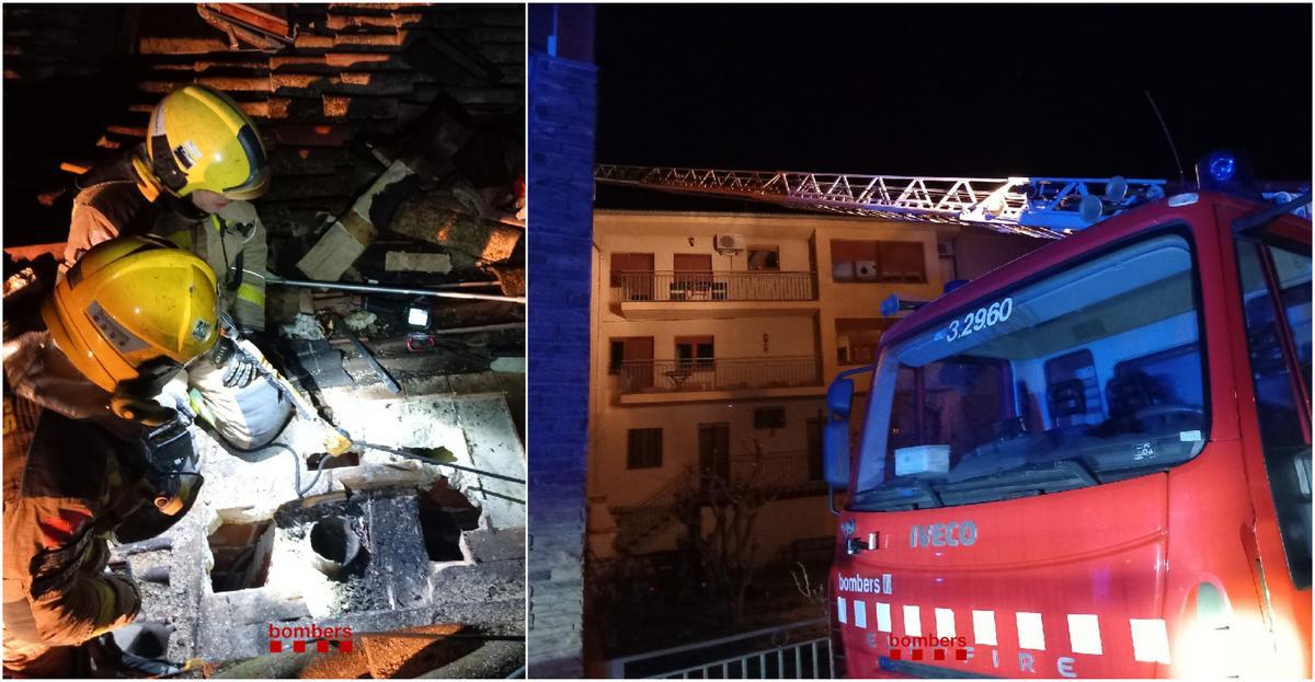 Efectius dels Bombers treballant en les tasques d'extinció del foc