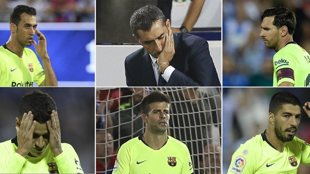 Busquets, Valverde, Messi, Coutinho, Piqué y Luis Suárez durante el Leganés-Barça de la Liga 2018/19