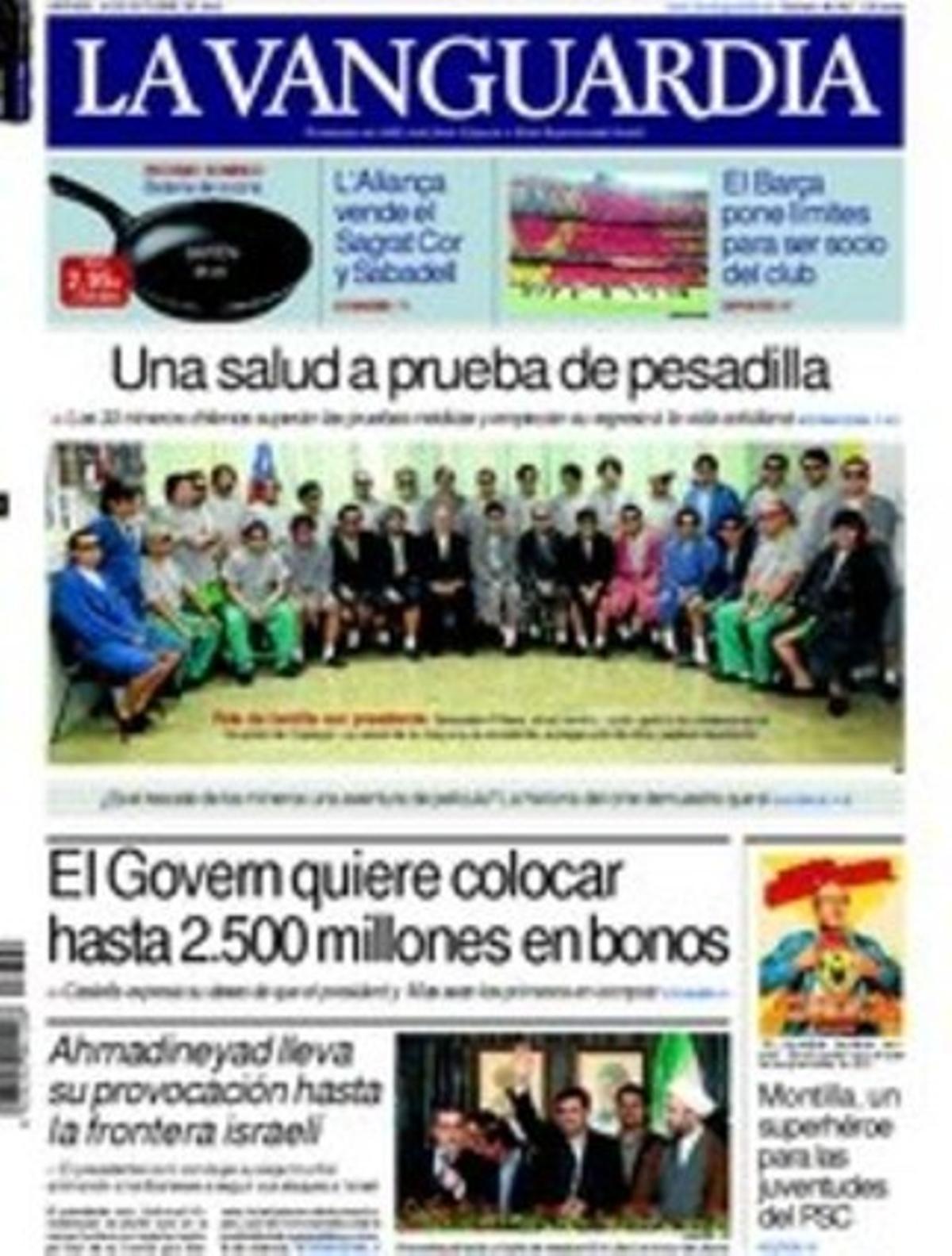 ’La Vanguardia’ ressalta a dins que el PNB acorrala ara Zapatero a canvi del seu suport als pressupostos generals de l’Estat per al 2011, que el FC Barcelona busca capital privat per a l’EspaiBarça, i que L’Aliança aprova vendre a fons suecs Capio el Sagrat Cor i l’Hospital de Sabadell.