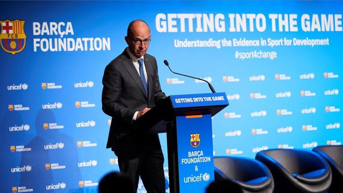 El vicepresidente del FC Barcelona, Jordi Cardoner, en un acto de la Fundació Barça