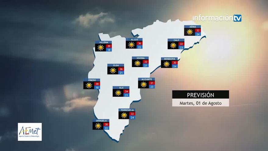 Previsión del tiempo para mañana 1 de agosto en la provincia de Alicante