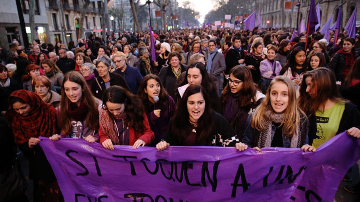 Manifestación en el Día de la Mujer, en Barcelona, el 8 de marzo del 2014.