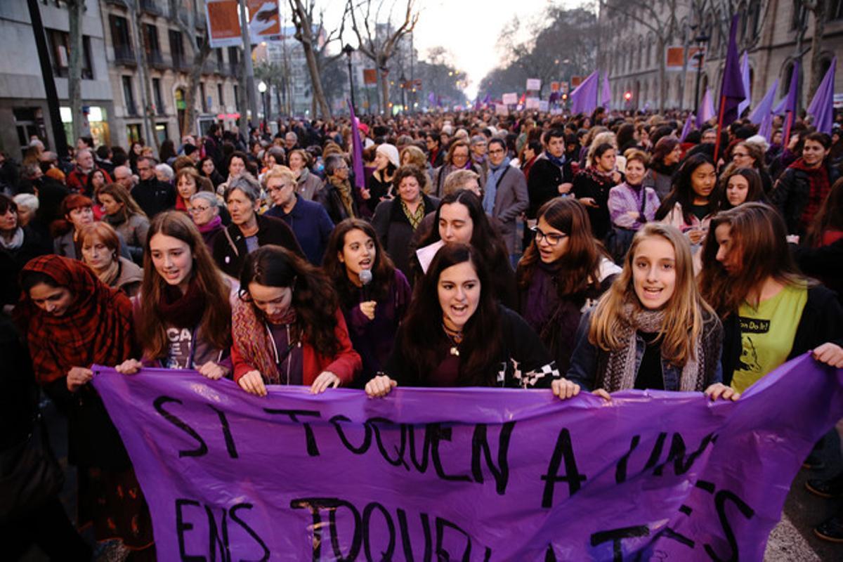 Manifestación en el Día de la Mujer, en Barcelona, el 8 de marzo del 2014.