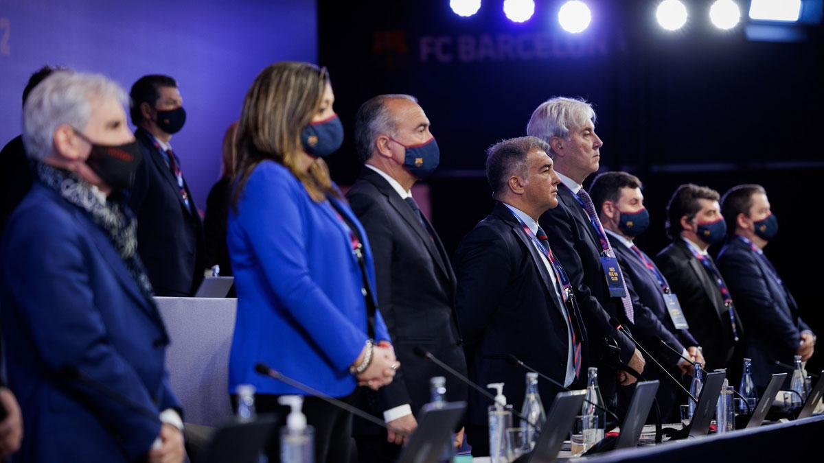 Laporta, durante la Asamblea extraordinaria