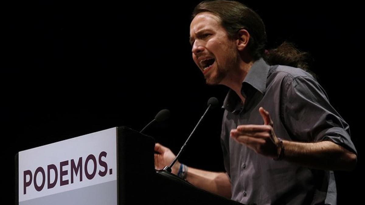 El líder de Podemos, Pablo Iglesias, en un mitin celebrado en Madrid el pasado mes de febrero.