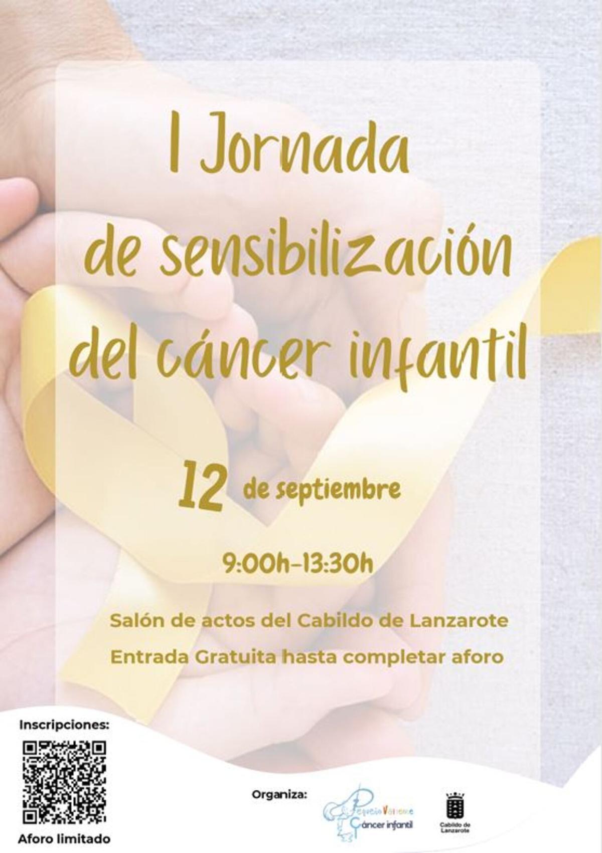Cartel de la I Jornada de Sensibilización del Cáncer Infantil de la Fundación Canaria Pequeño Valiente en Lanzarote