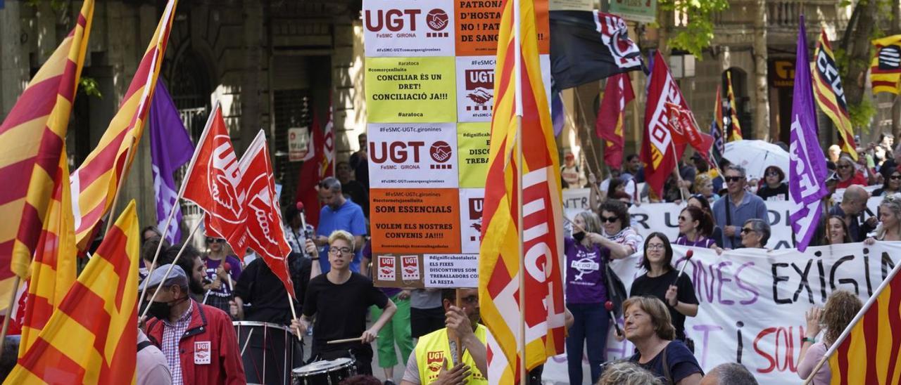 Manifestació sindical ahir al centre de Girona | MARC MARTÍ