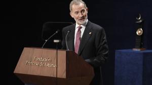 El Rey Felipe VI interviene en la 43ª edición de la entrega de los ‘Premios Princesa de Asturias 2023’.