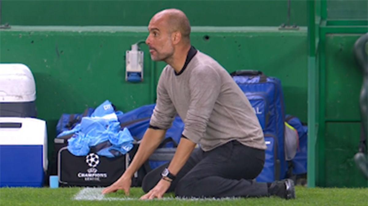 No se lo puede creer: la reacción de Guardiola tras el fallo de Laporte y el gol del Lyon