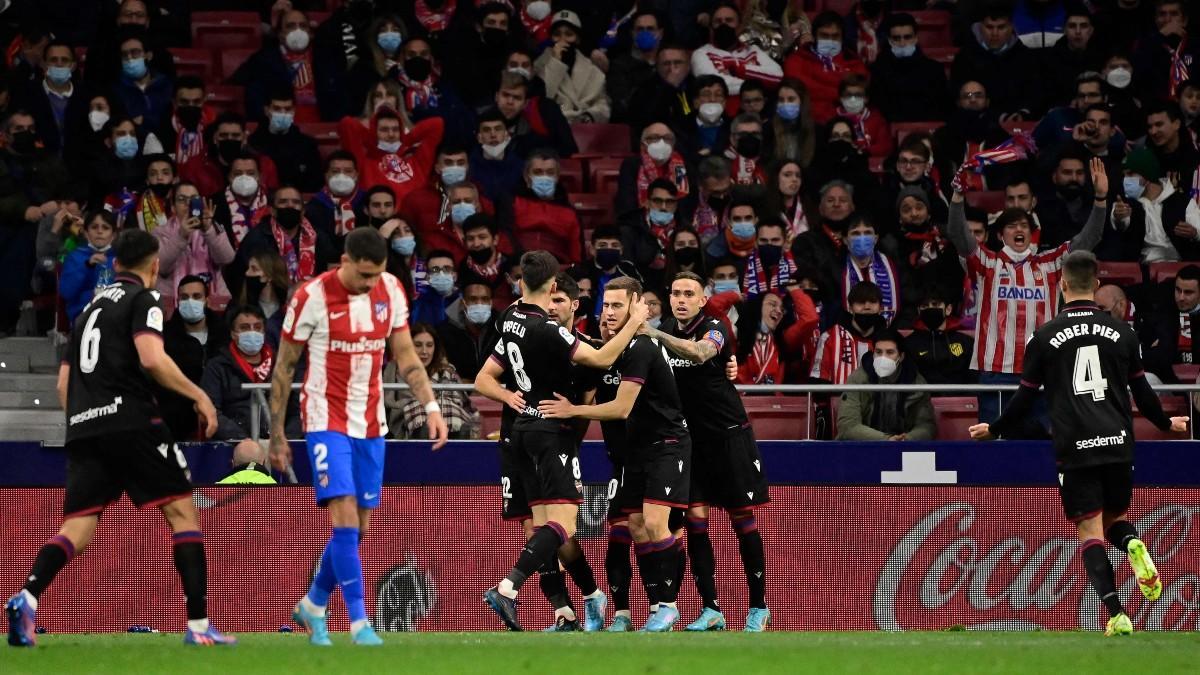 El Levante celebra el gol de la victoria ante el Atlético