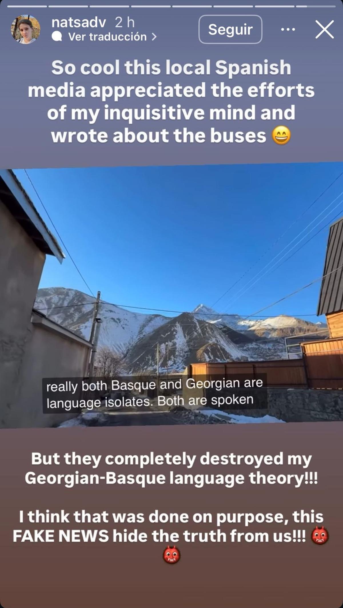 Story de Instagram en el que Natasha Adventures explica la noticia