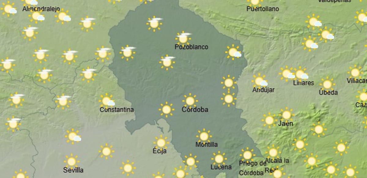 El mapa del tiempo en Córdoba.