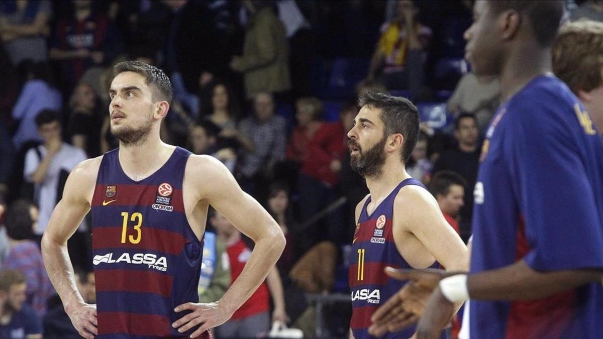 Satoransky y Navarro, durante un encuentro en el Palau Blaugrana