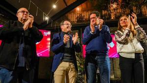 El candidato del PSOE a la Presidencia de la Junta de Extremadur, Miguel Ángel Gallardo, en un acto en Coria (Cáceres) junto al ministro para la Transformación Digital y de la Función Pública y secretario general del PSOE de Madrid, Óscar López