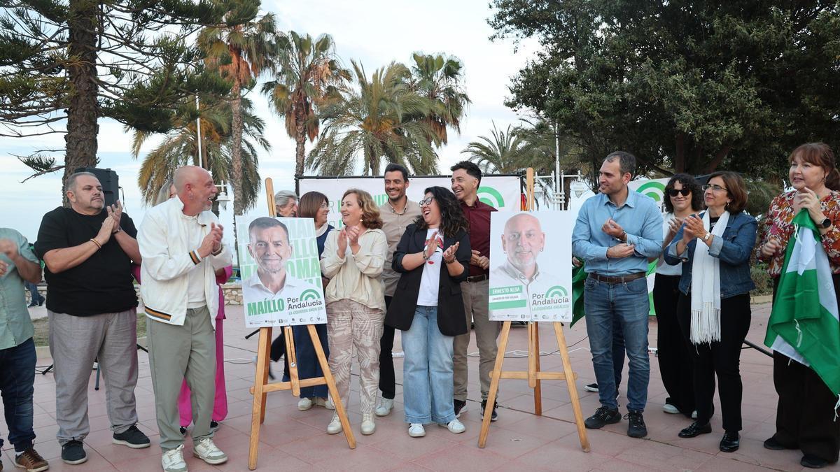 Inicio de campaña de Por Andalucía en Málaga con el diputado en el Congreso y coordinador general de IU, Toni Valero; la secretaria general de Podemos, Raquel Martínez; y el cabeza de lista por la provincia, Ernesto Alba, entre otros.