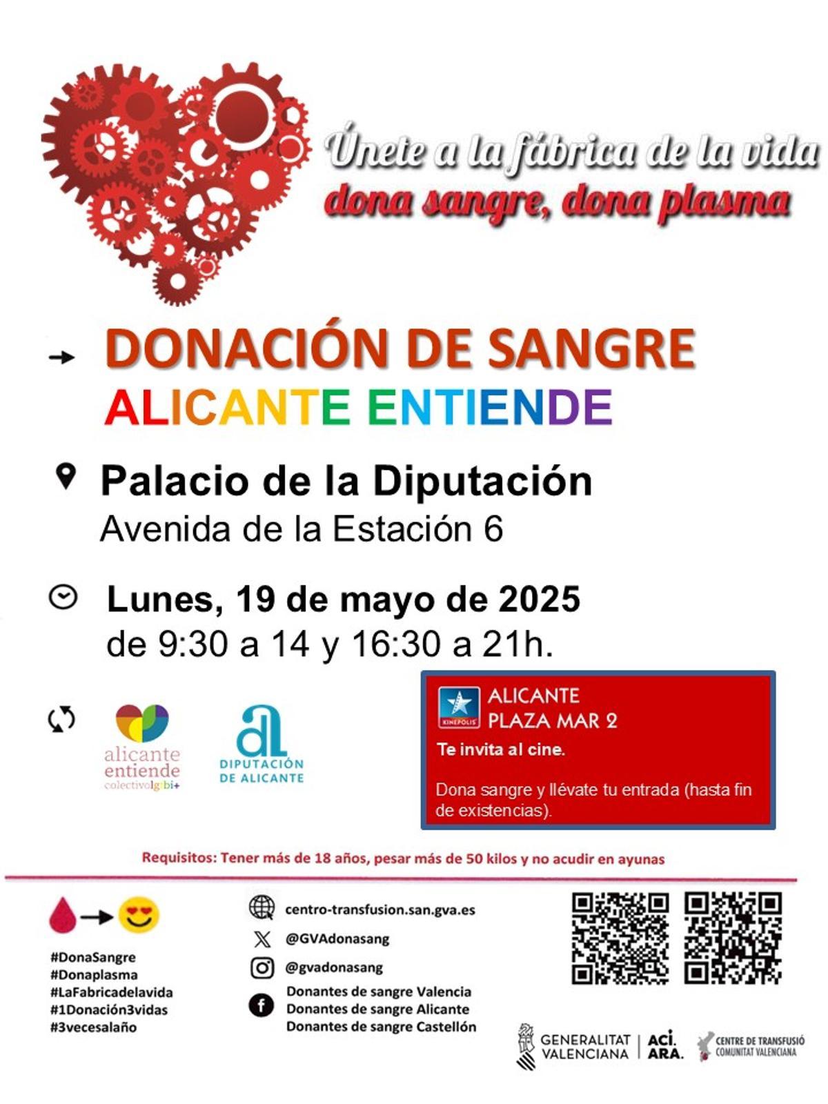 Cartel de la maratón de sangre que se celebrará el próximo lunes en Alicante
