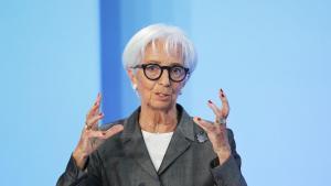 Christine Lagarde, president of the European Central Bank (ECB), at a news conference in Frankfurt, Germany, on Thursday, July 23, 2026. The ECB kept borrowing costs unchanged, awaiting data to judge whether price pressures unleashed by the Iran war require additional tightening. Photographer: Alex Kraus/Bloomberg