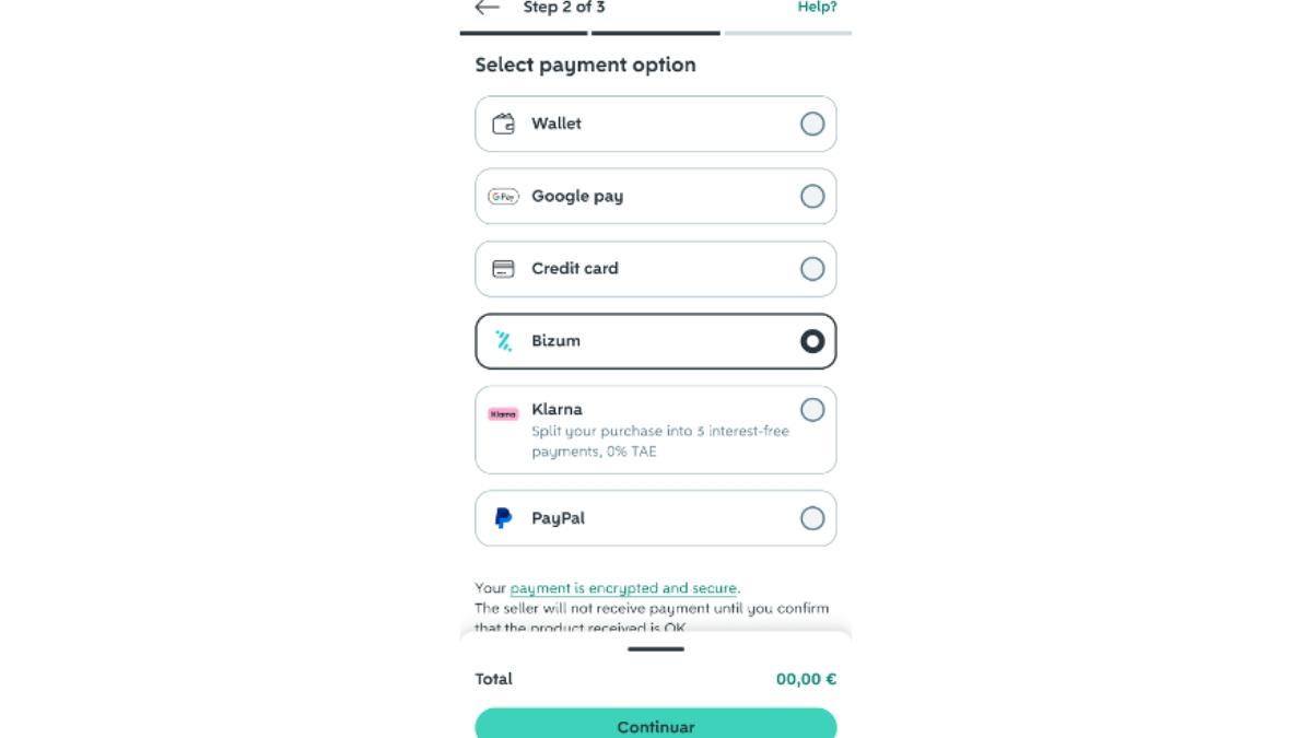 Así se verá la interfaz de Wallapop con la opción de pagar con Bizum.