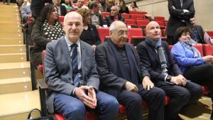 El rector de la Universitat de Girona, Quim Salvi (izquierda), junto a los consellers Joaquim Nadal y David Mascort.