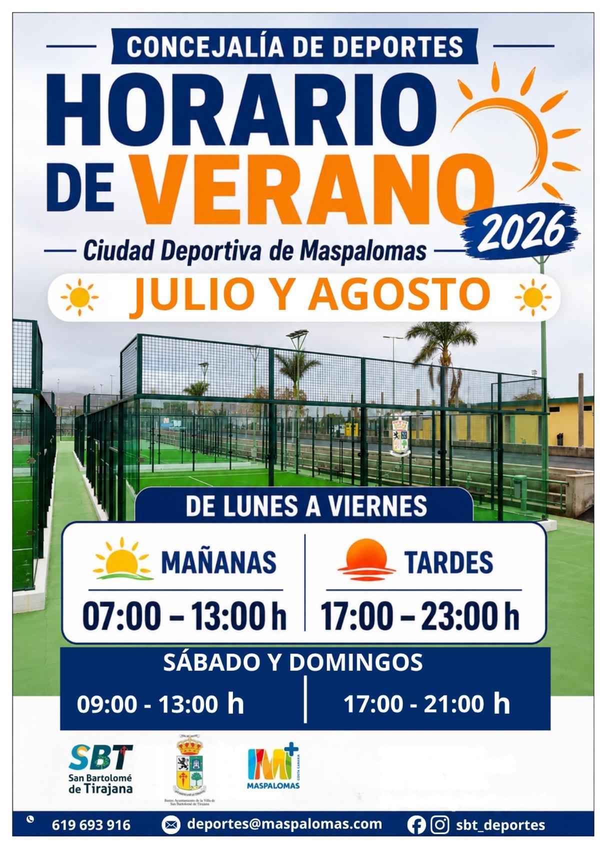 Cartel con los nuevos horarios de la Ciudad Deportiva.