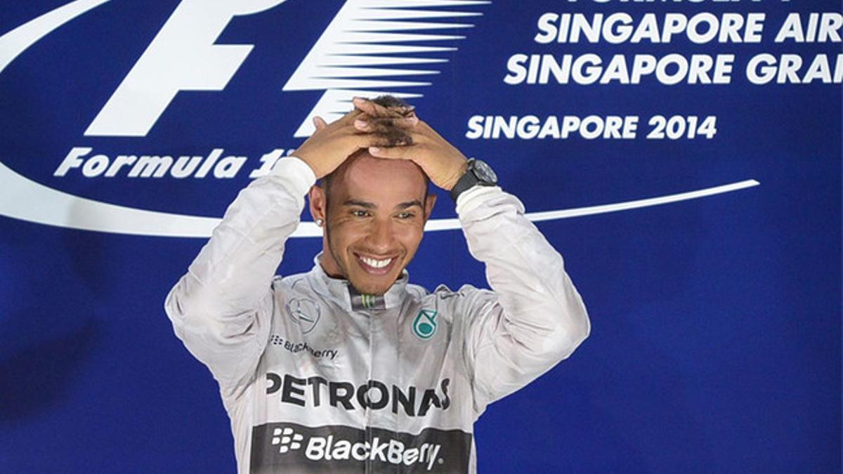 Hamilton, feliz en el podio