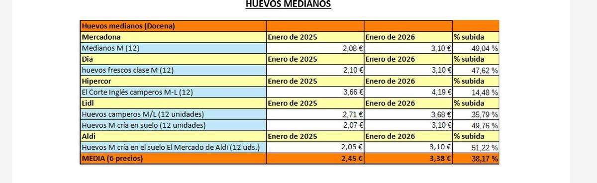 Comparativa de precios en algunas cadenas de distribución. Fuente: Facua-Consumidores en Acción