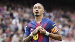 El delantero brasileño del Barça Raphinha festeja el 1-0 ante el Sevilla 