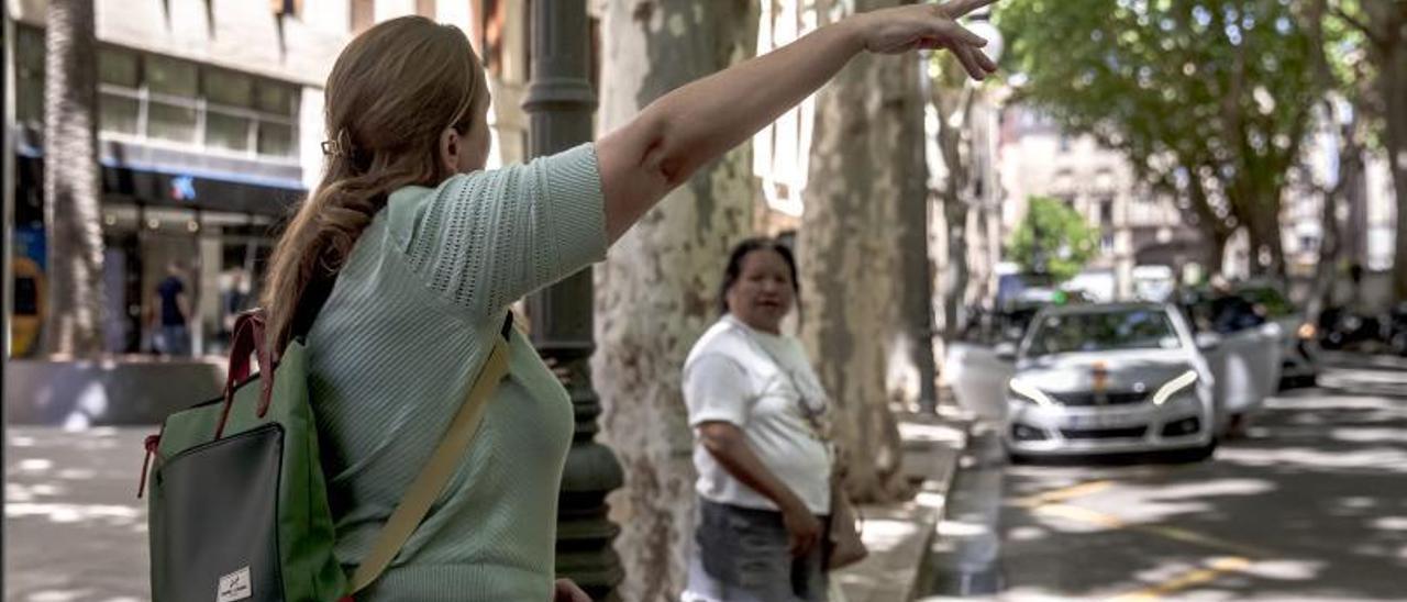 Una mujer pide un taxi el viernes en la parada del passeig des Born.