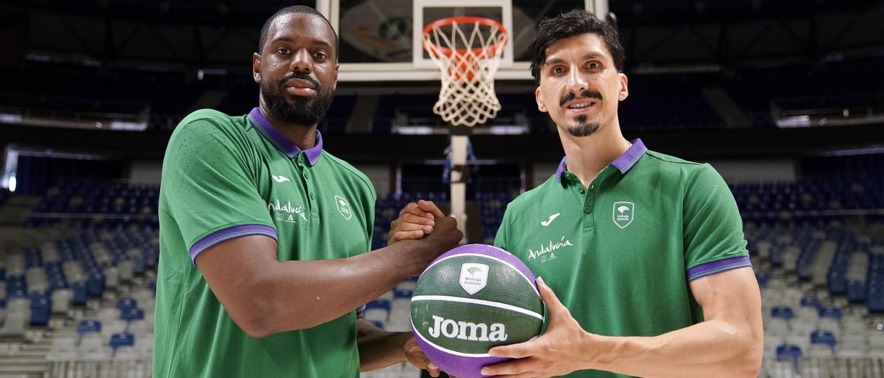 Will Thomas y Nihad Djedovic, en su presentación como nuevos jugadores del Unicaja.