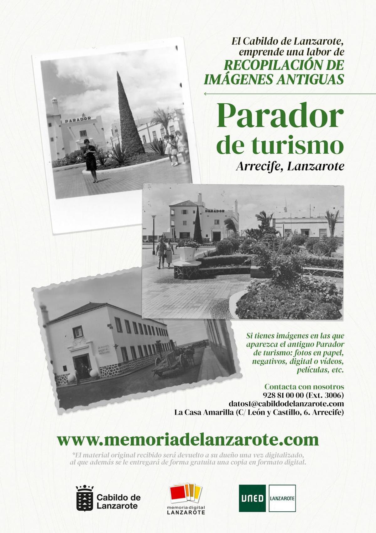 Cartel de la campaña para recopilar fotos del antiguo Parador de Turismo de Lanzarote.