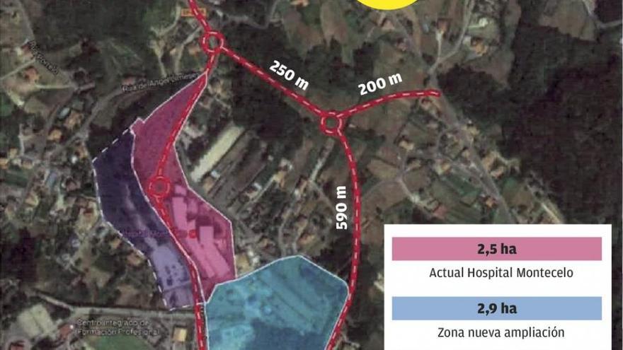 Plano del Sergas con la ubicación del actual y del futuro hospital y la red viaria asociada. // Sergas