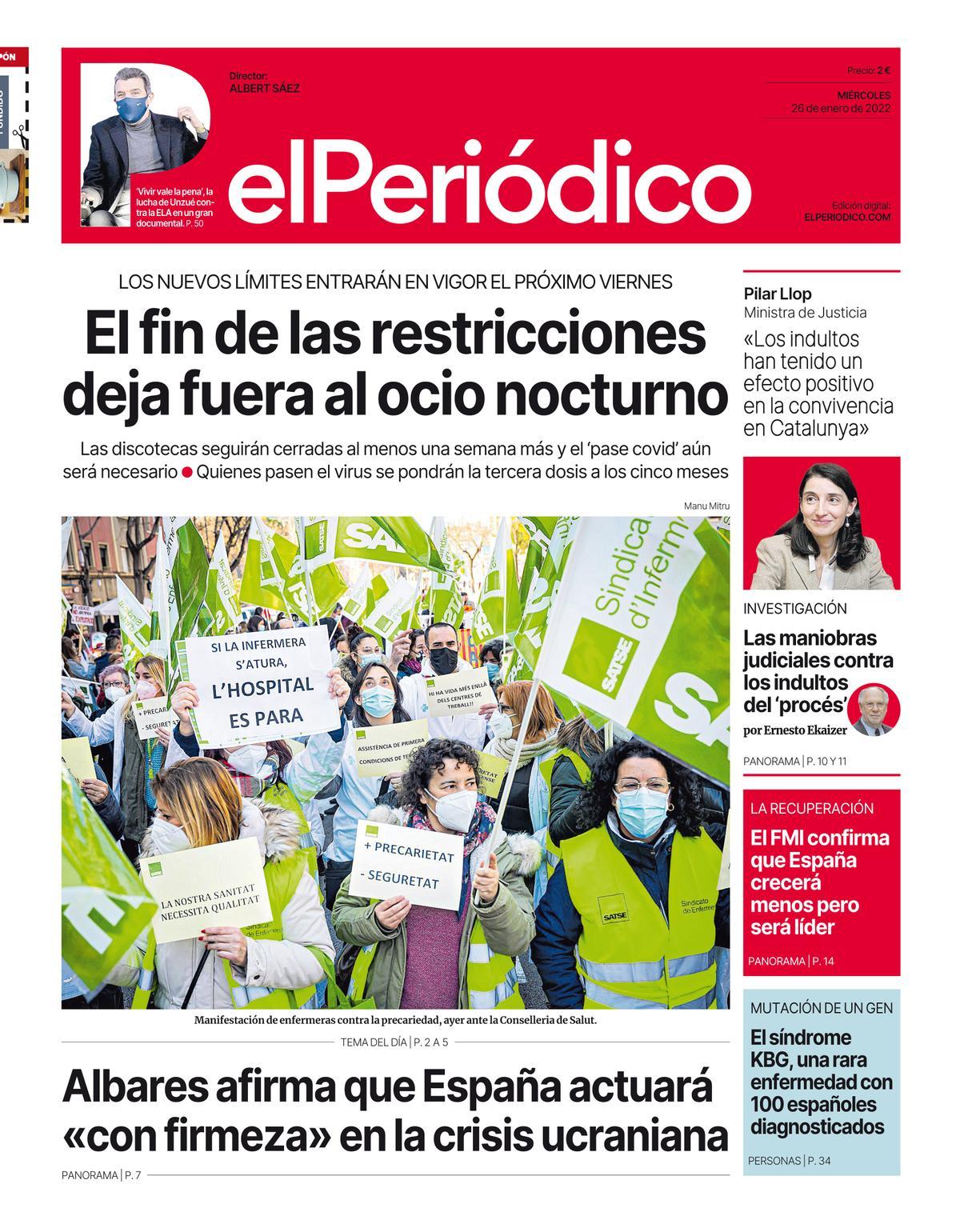 La portada d’EL PERIÓDICO del 26 de gener del 2022