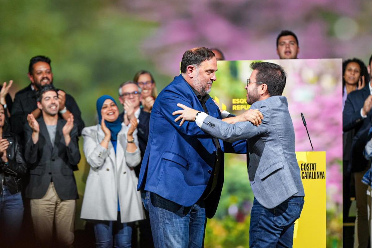 Junqueras y Aragonès en el mitin central de ERC en esta campaña.