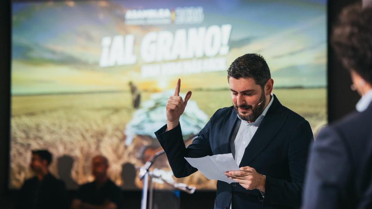 El líder de Vox en Aragón, Alejandro Nolasco, este sábado en la presentación del plan de desregulación de su partido.