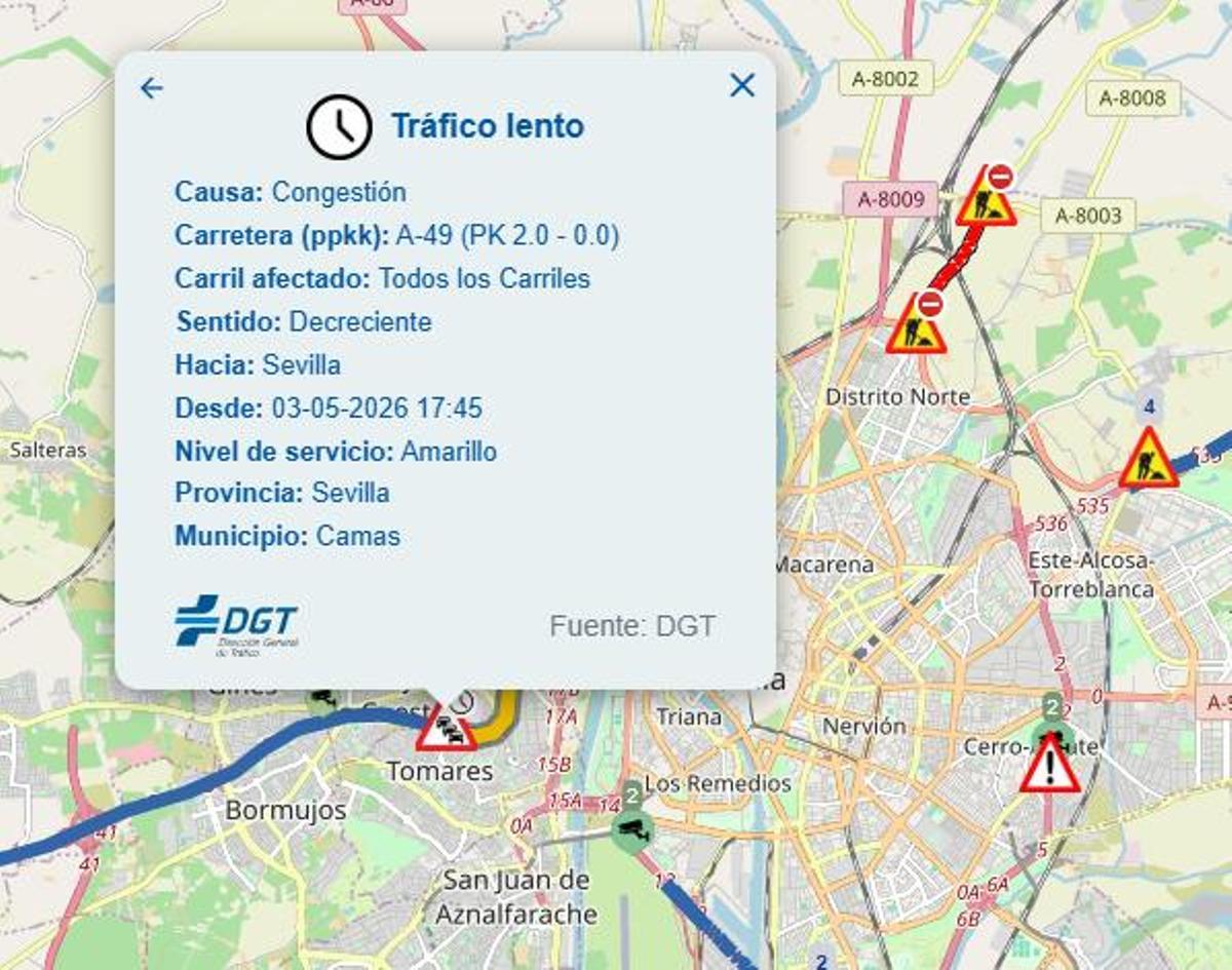 Aviso de tráfico lento en la A-49