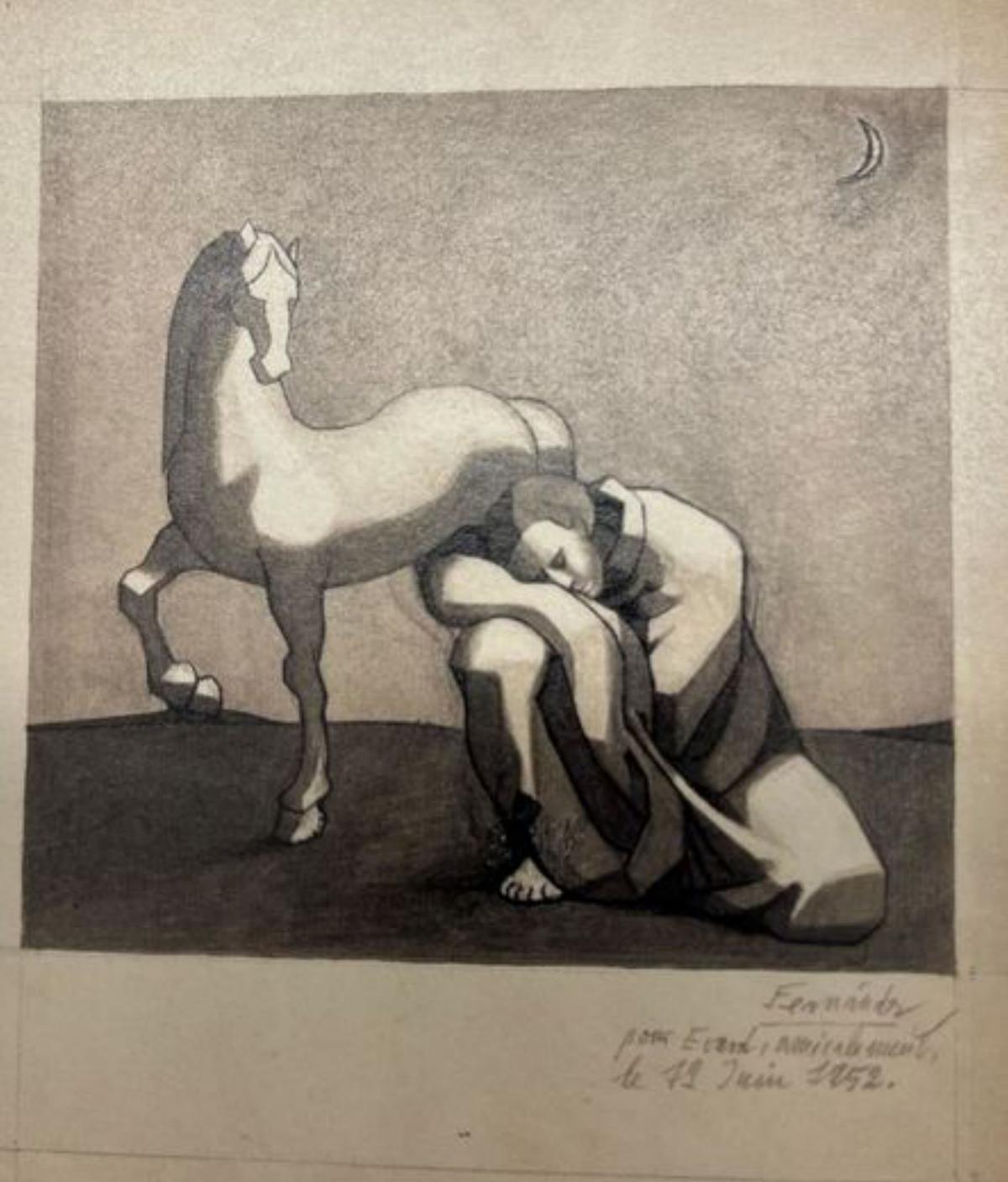 «El caballo y el caballero», gouache de Luis Fernández.