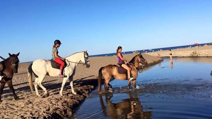 Cavalls de l&#039;Hípica Mixeu de l&#039;Escala fent una passejada per la platja.