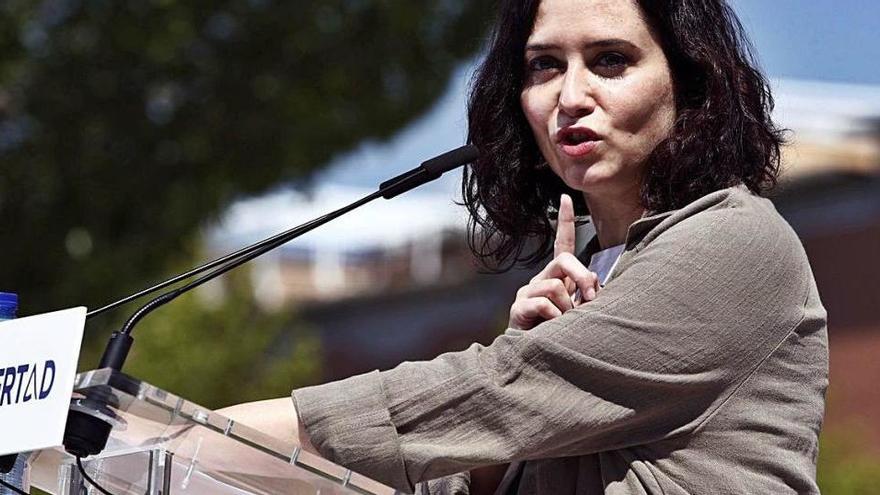 Isabel Díaz Ayuso, ahir, durant l&#039;acte electoral del PP a Las Rozas