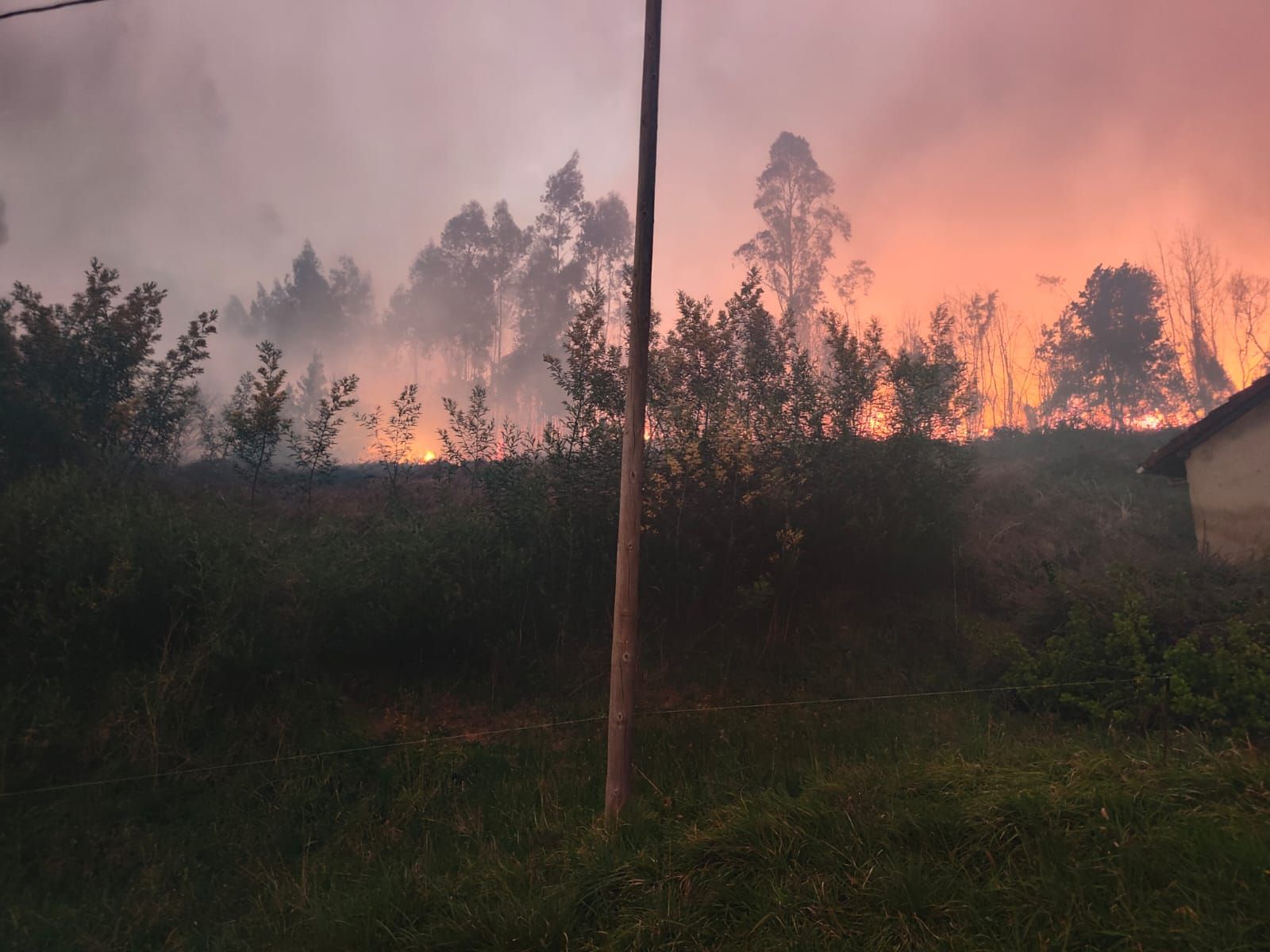 El fuego devora el monte de Santufirme, en Llanera