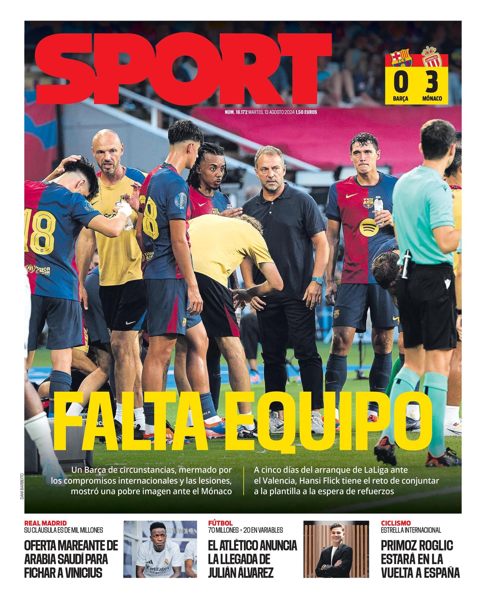 La portada SPORT de hoy, 13 de agosto de 2024