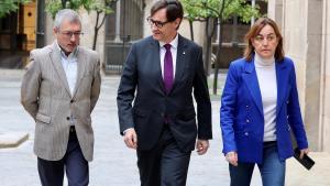 Hugo Morán, Salvador Illa y Sílvia Paneque, antes de entrar a la reunión de la Comisión Interdepartamental de la Sequía.