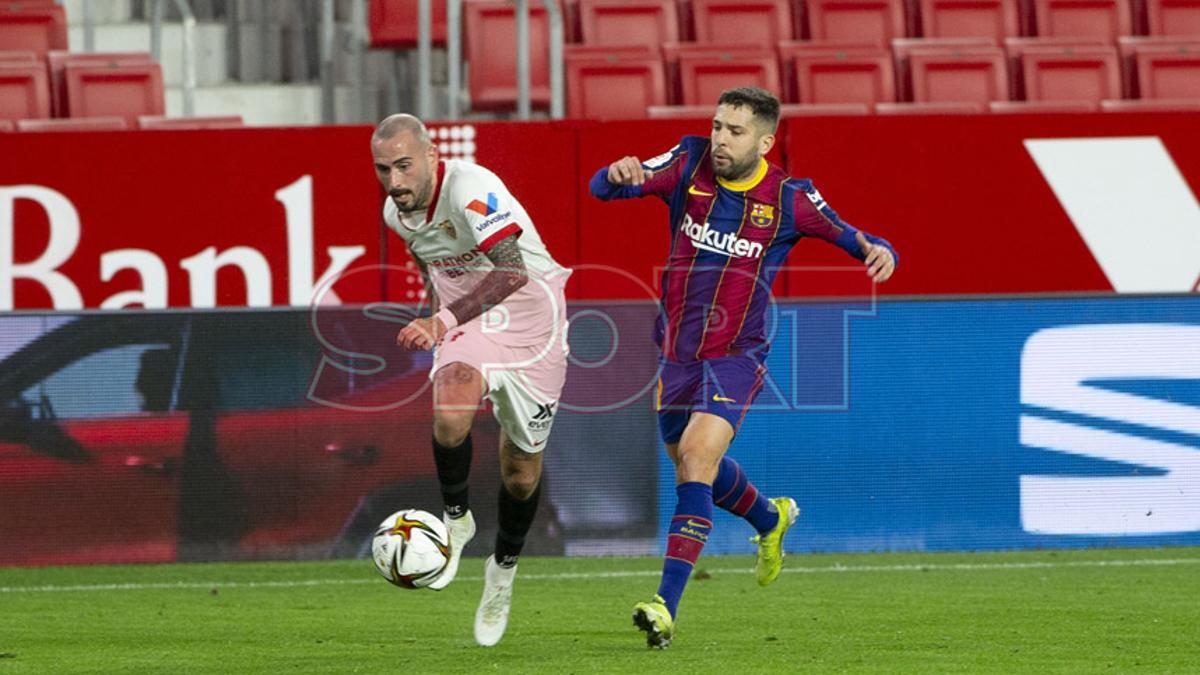Jordi Alba durante el partido de ida de Copa del Rey entre el Sevilla y el FC Barcelona disputado en el Sánchez Pizjuan.