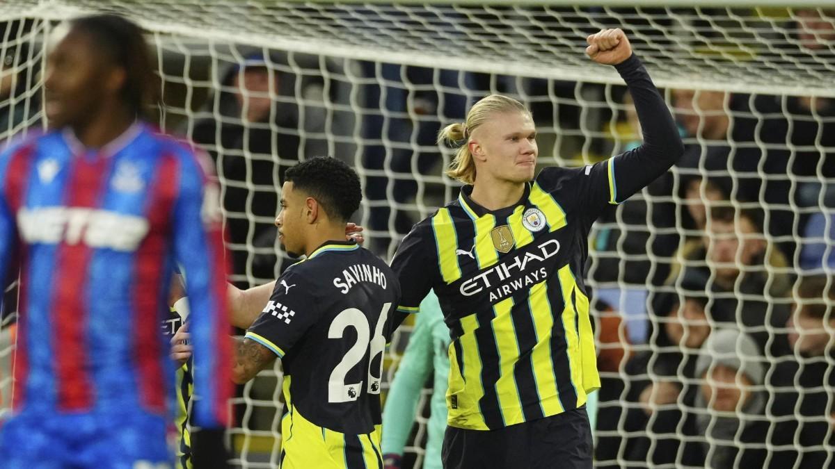 Erling Haaland celebra su gol ante el Crystal Palace