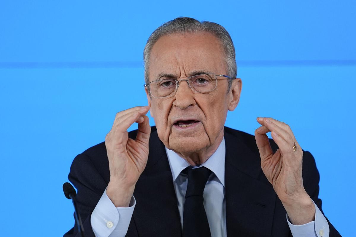 Florentino Perez attends during the Real Madrid Board of Directors meeting held at Ciudad Real Madrid on May 12, 2026 in Madrid, Spain. AFP7 12/05/2026 ONLY FOR USE IN SPAIN. Dennis Agyeman / AFP7 / Europa Press;2026;SOCCER;SPORT;ZSOCCER;ZSPORT;Florentino Perez of Real Madrid press conference